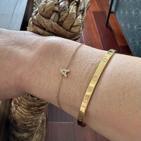 14K Solid Yellow Gold Diamond Initial “A” Bracelet - Picture 2 of 5